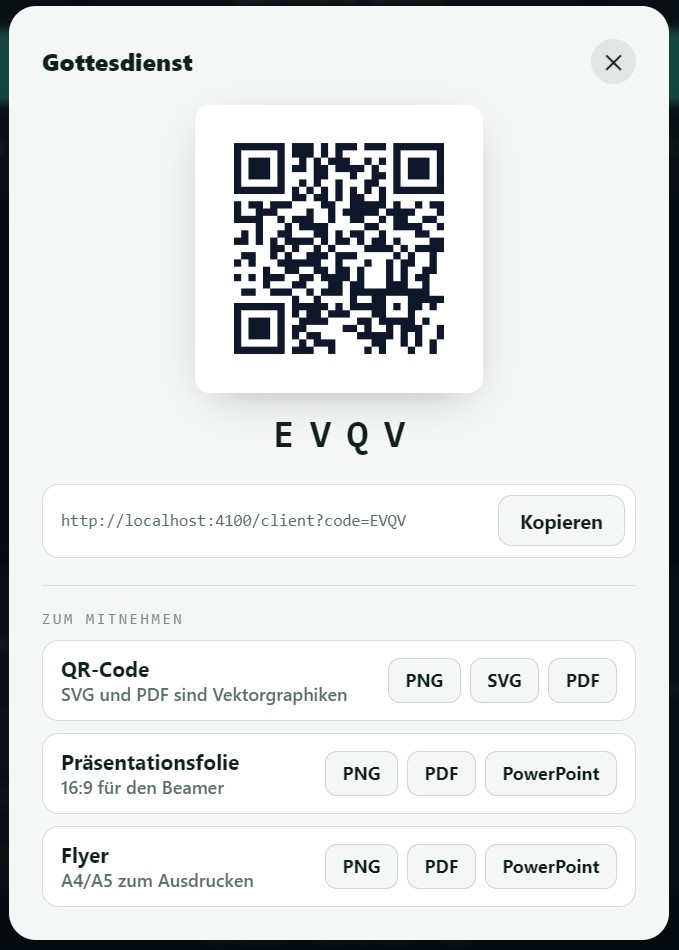 Downloads eines Raums: QR-Code, Präsentationsfolie und Flyer in je drei Dateiformaten